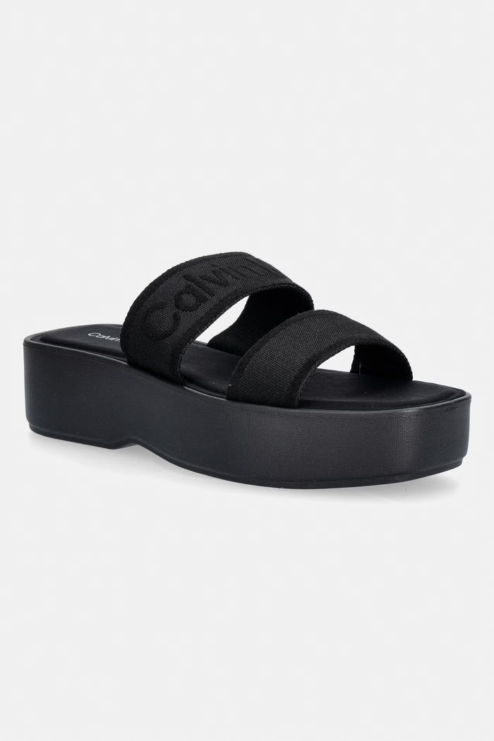 Calvin Klein šľapky dámske FLATFORM SNDL WEBBING čierna HW0HW02878