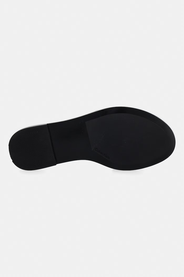 Calvin Klein šľapky dámske kožené ROUND FLAT SNDL LTH BAR HW 2 HW0HW02925 hnedá