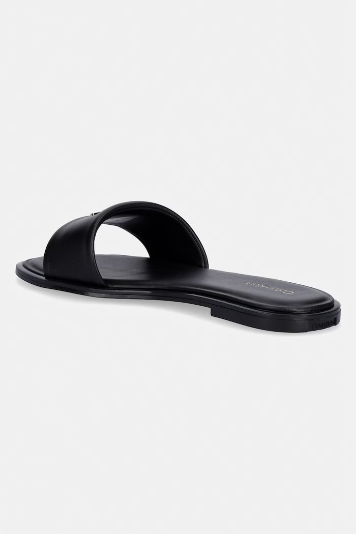 Obuwie Calvin Klein klapki damskie skórzane ROUND FLAT SNDL LTH BAR HW 2 HW0HW02925 czarny