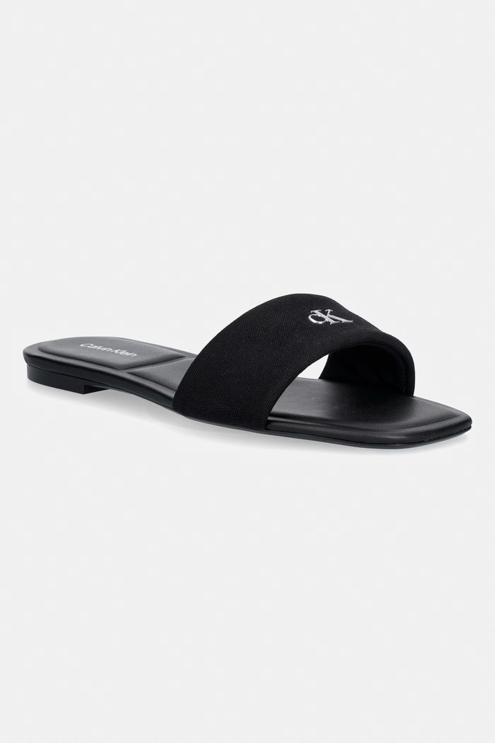 Calvin Klein šľapky dámske SQUARE FLAT SNDL CANVAS HW čierna HW0HW03129