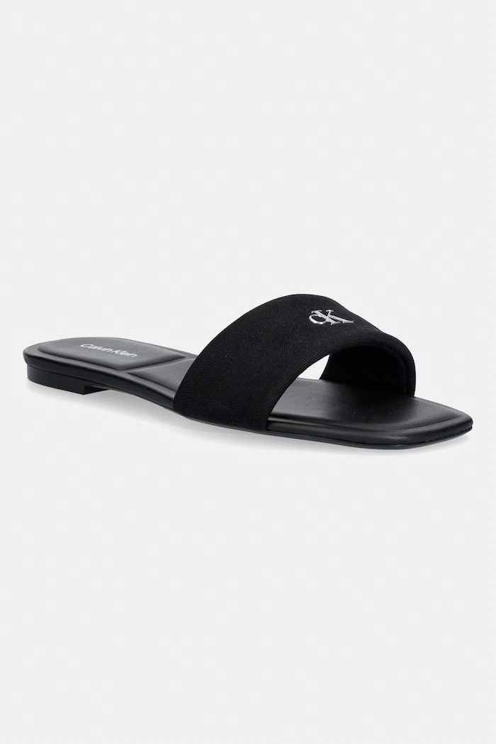 Calvin Klein šľapky dámske SQUARE FLAT SNDL CANVAS HW čierna HW0HW03129
