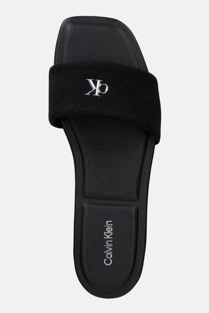 Calvin Klein šľapky dámske SQUARE FLAT SNDL CANVAS HW čierna HW0HW03129
