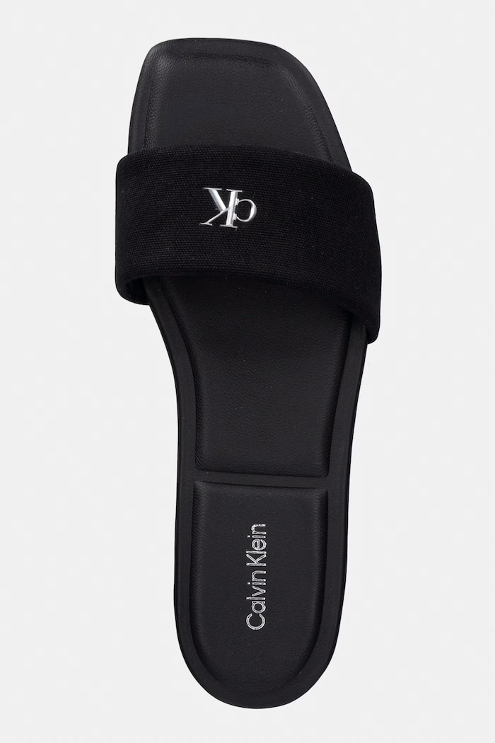Calvin Klein šľapky dámske SQUARE FLAT SNDL CANVAS HW čierna HW0HW03129