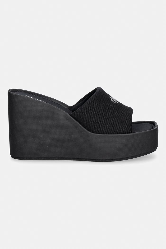 Calvin Klein klapki na koturnie damskie WEDGE 70 SNDL CANV MG HW0HW03134 czarny SS26