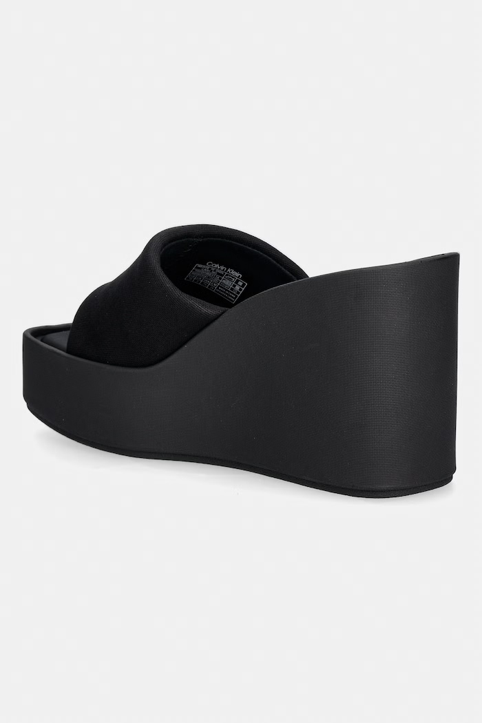 Obuwie Calvin Klein klapki na koturnie damskie WEDGE 70 SNDL CANV MG HW0HW03134 czarny