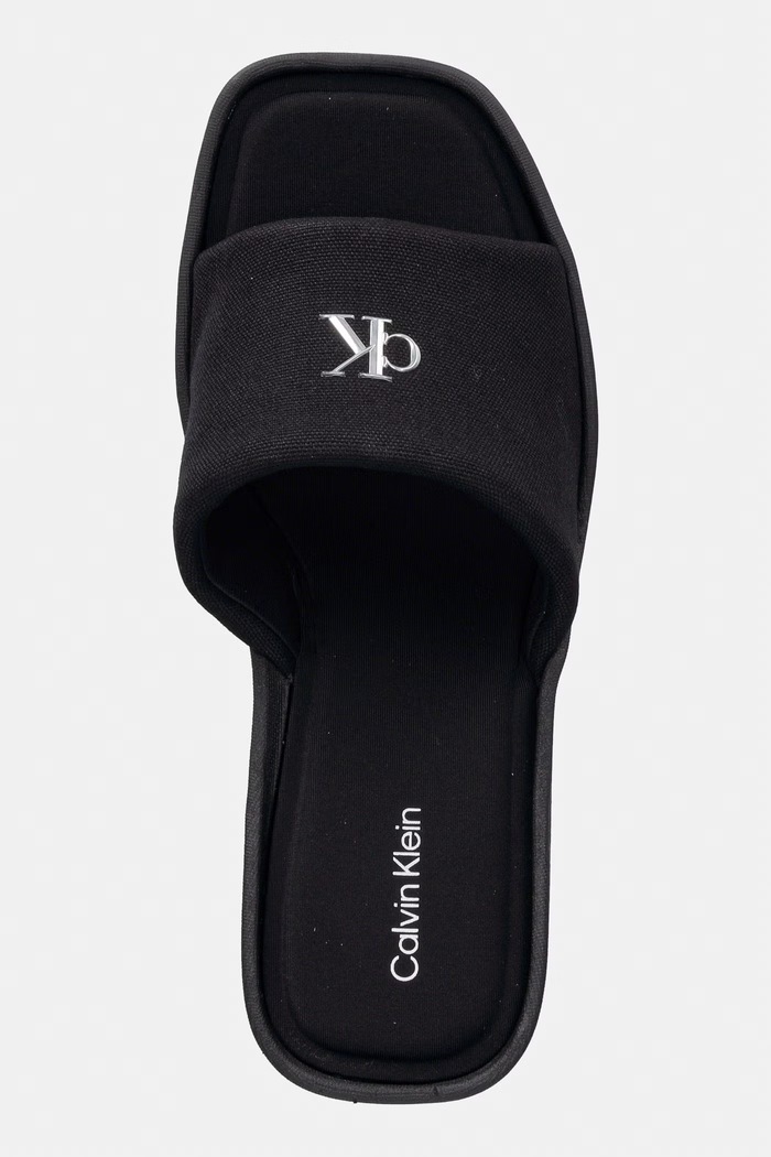 Calvin Klein klapki na koturnie damskie WEDGE 70 SNDL CANV MG czarny HW0HW03134