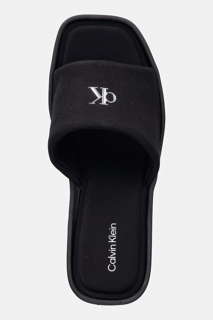 Calvin Klein klapki na koturnie damskie WEDGE 70 SNDL CANV MG czarny HW0HW03134