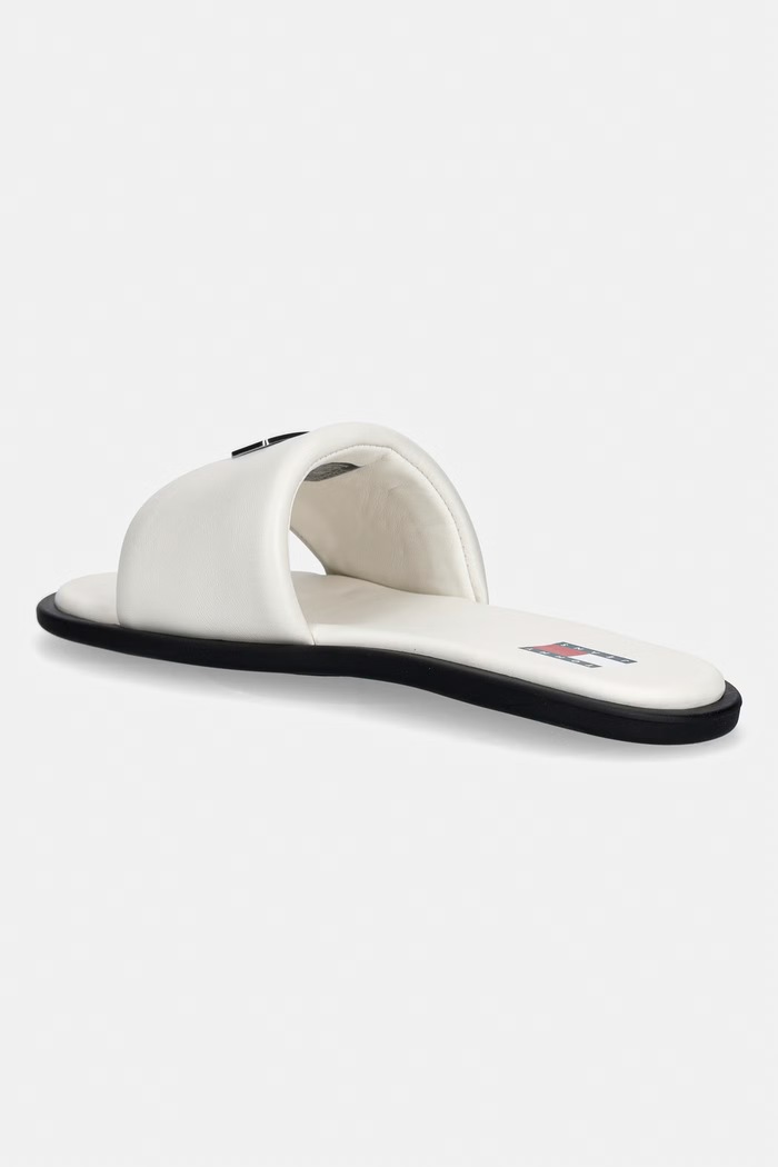 Obuwie Tommy Jeans klapki na płaskim obcasie damskie skórzane TJW SOFT PADDED CASUAL SLIDE EN0EN02950 beżowy