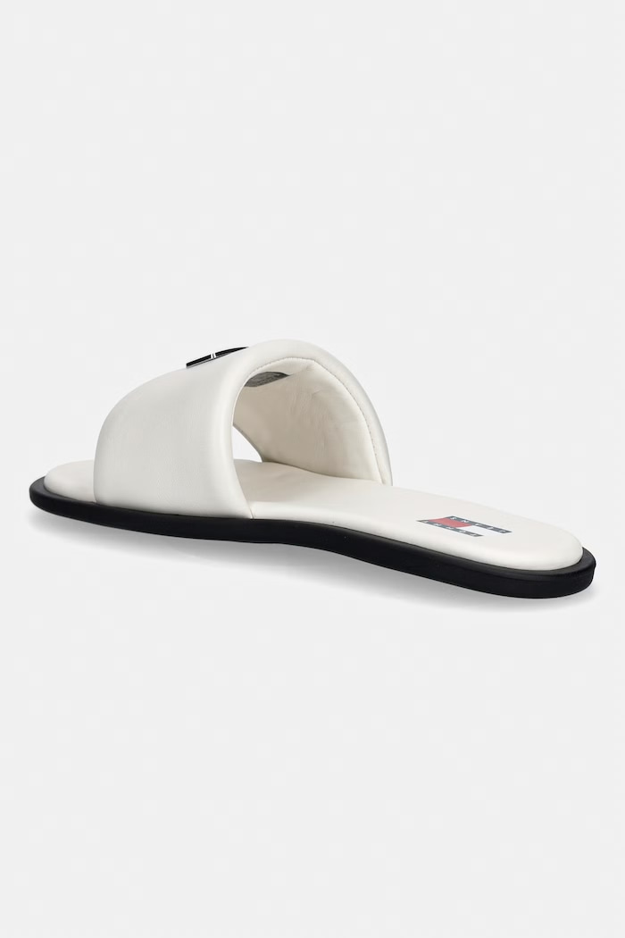 Obuwie Tommy Jeans klapki na płaskim obcasie damskie skórzane TJW SOFT PADDED CASUAL SLIDE EN0EN02950 beżowy