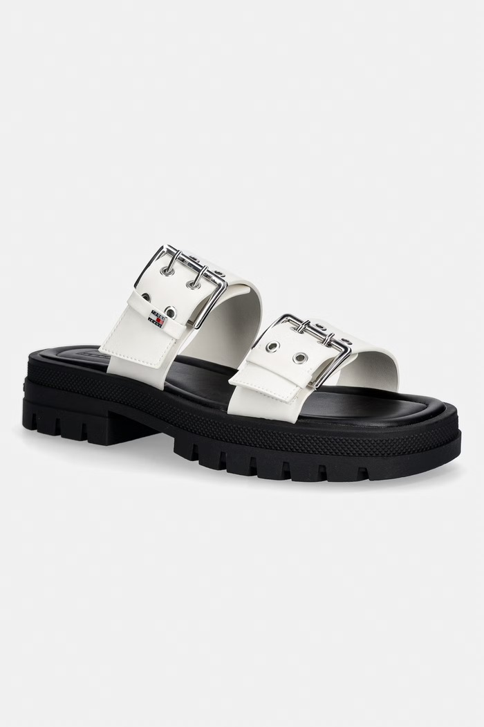 Tommy Jeans klapki damskie TJW BUCKLE STRAPS SANDAL biały EN0EN02966