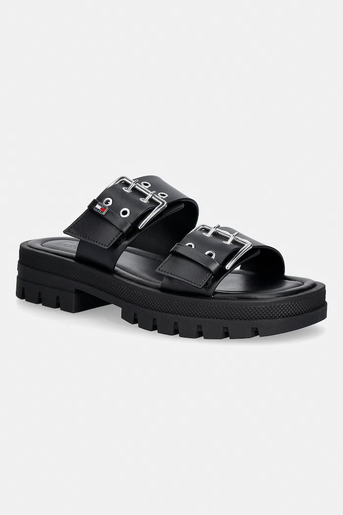 Tommy Jeans klapki damskie TJW BUCKLE STRAPS SANDAL czarny EN0EN02966