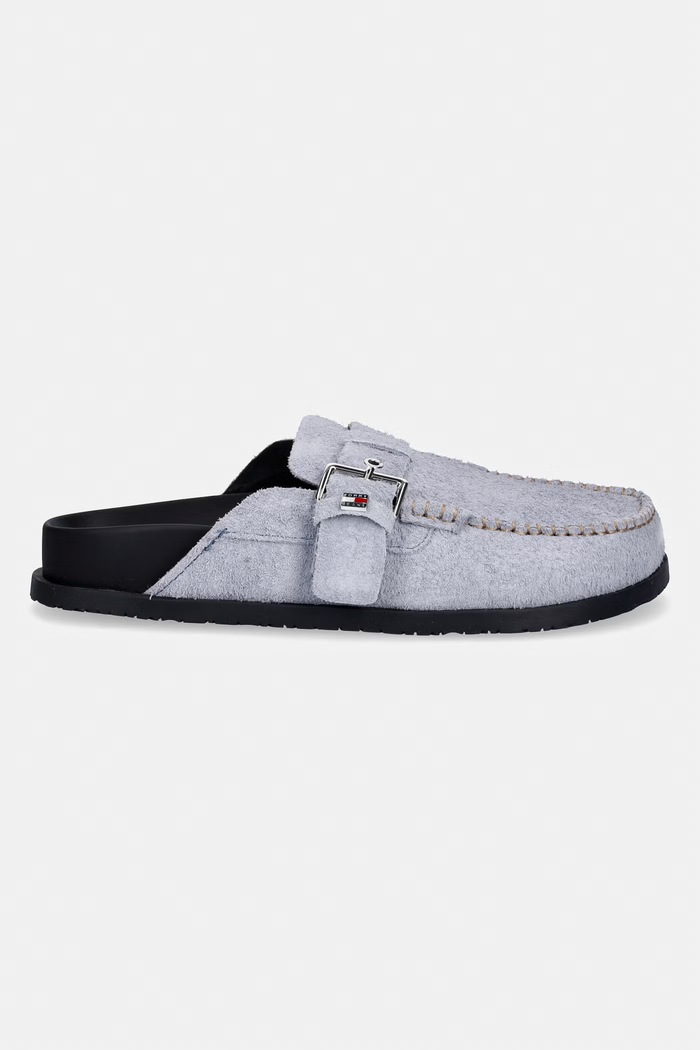 Tommy Jeans klapki mules damskie zamszowe TJW COMFORT SUEDE MULE EN0EN03038 niebieski SS26