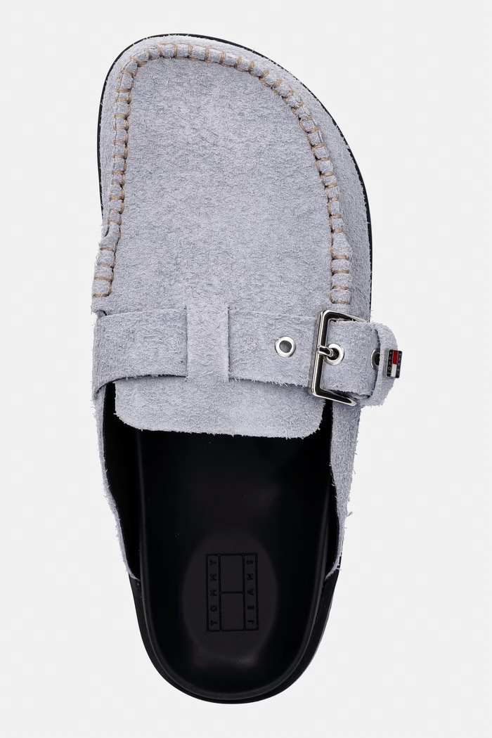 Tommy Jeans klapki mules damskie zamszowe TJW COMFORT SUEDE MULE niebieski EN0EN03038