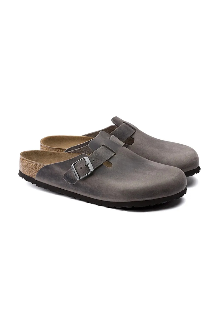 Încălțăminte Birkenstock Boston papuci mocasini pentru femei din piele întoarsă 1013256 gri