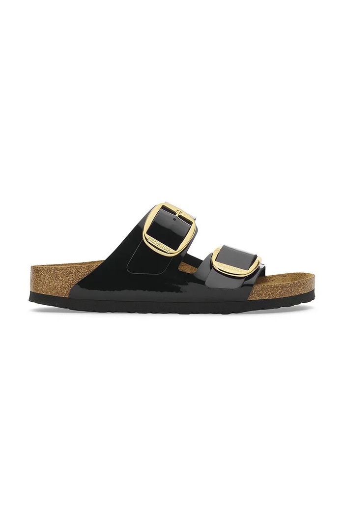 Birkenstock papuci pentru femei Arizona Big Buckle imitatie de piele lacuita negru 1027903