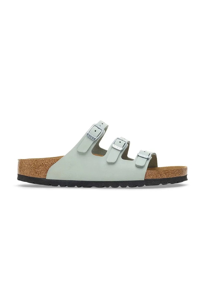 Birkenstock šľapky dámske nubukové Florida bez podpätku zelená 1030319
