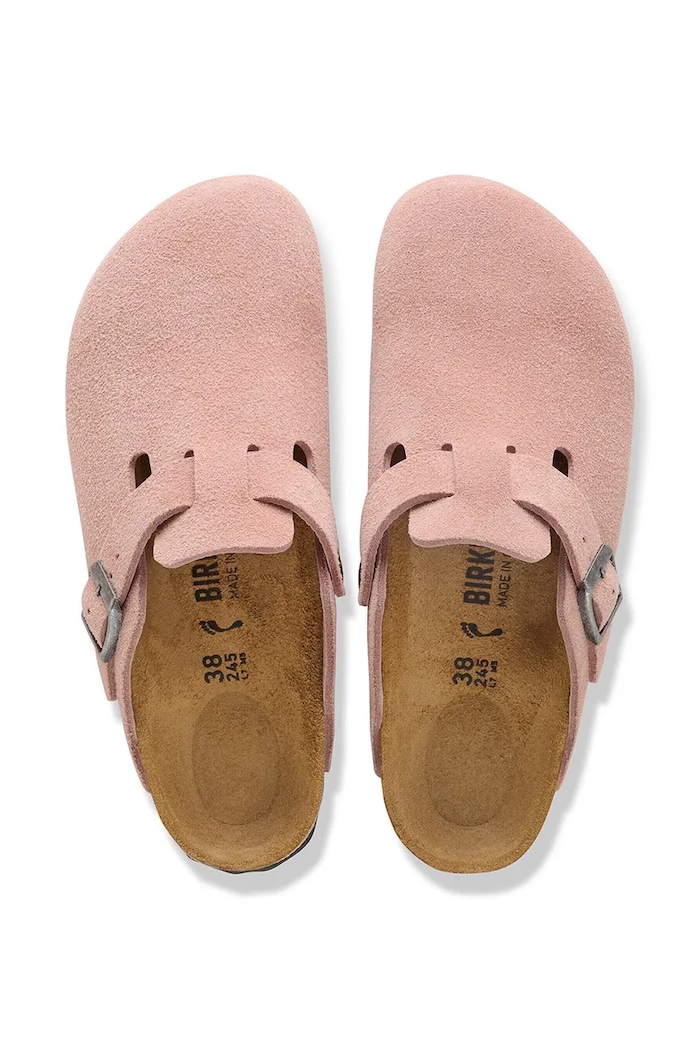 Birkenstock Boston papuci mocasini pentru femei din piele întoarsă roz 1031635