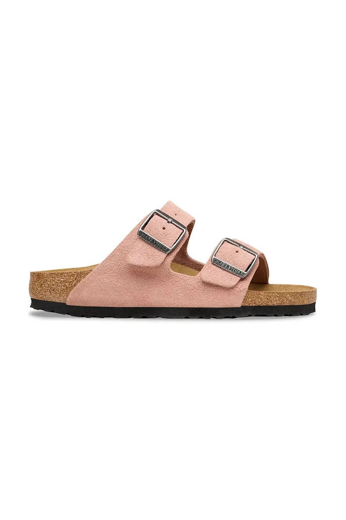 Birkenstock Arizona papuci pentru femei din piele întoarsă plat roz 1031651