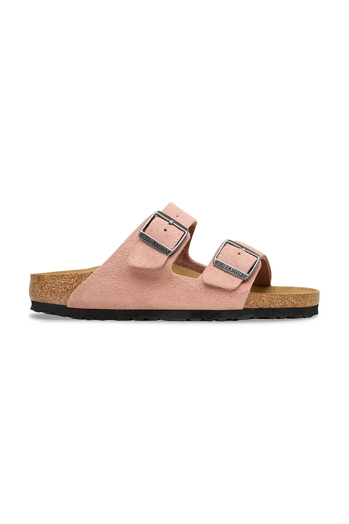 Birkenstock Arizona papuci pentru femei din piele întoarsă plat roz 1031651