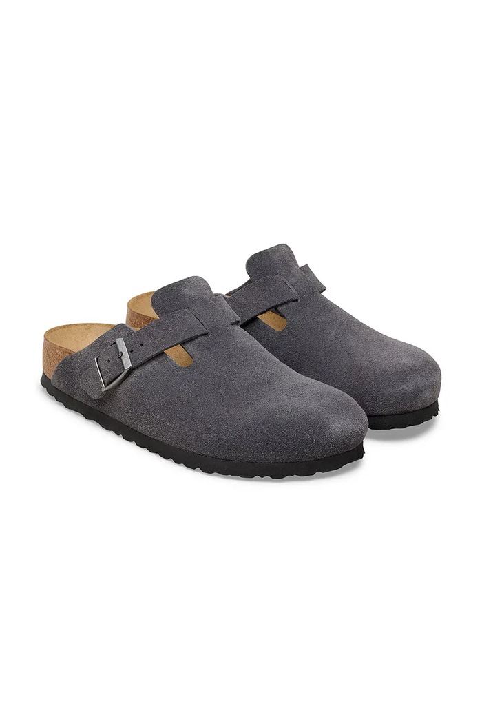 Încălțăminte Birkenstock Boston papuci mocasini pentru femei din piele întoarsă 1031678.N gri
