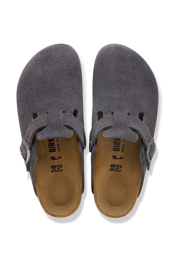 Birkenstock Boston papuci mocasini pentru femei din piele întoarsă gri 1031678.N