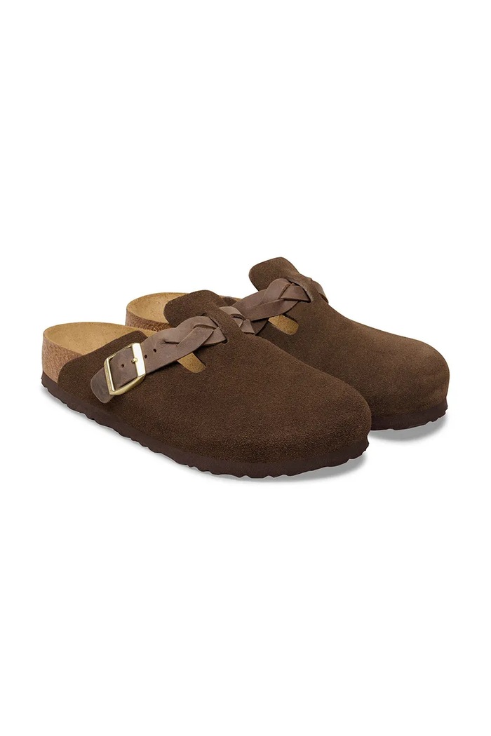 Взуття Birkenstock Boston Braided шльопанці мюлі жіночі замшеві 1031716 коричневий