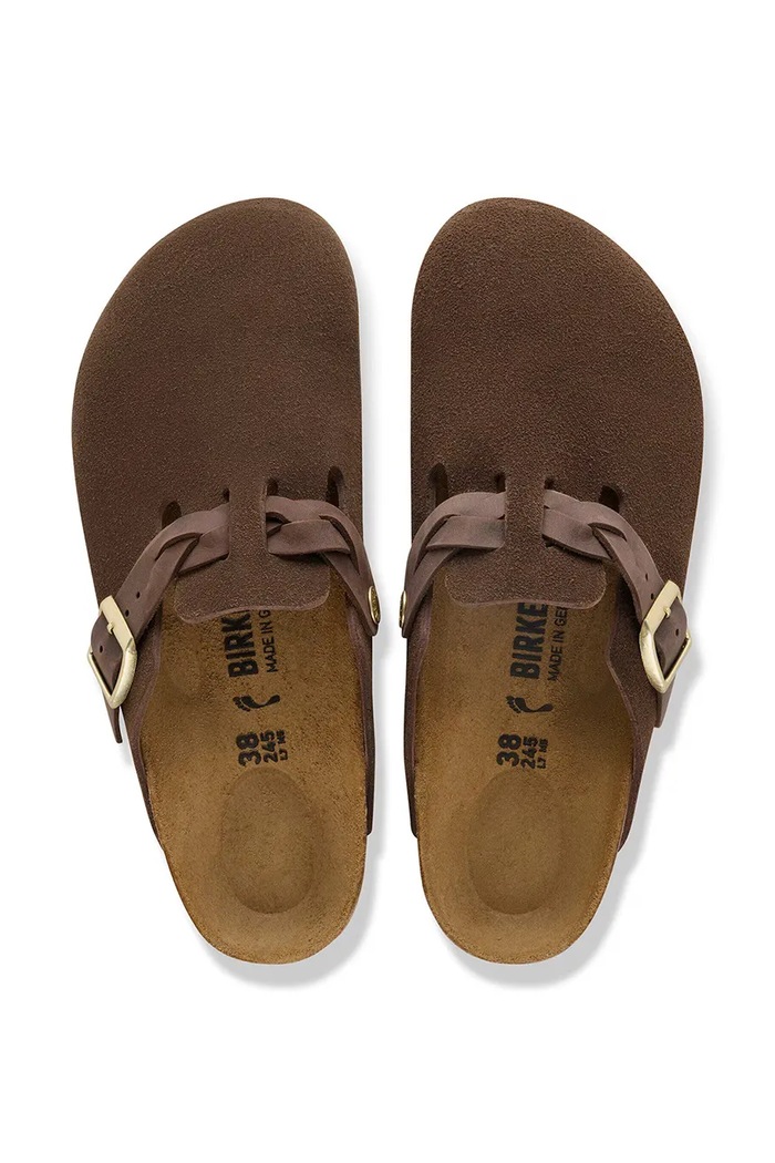 Birkenstock Boston Braided шльопанці мюлі жіночі замшеві коричневий 1031716