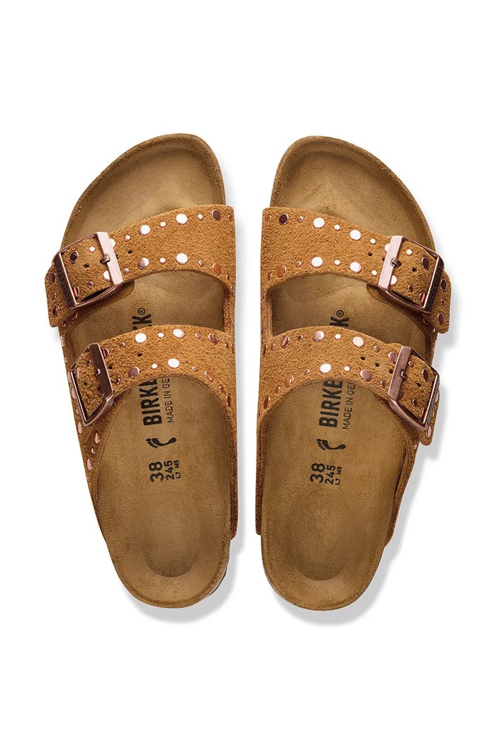 Birkenstock papuci din piele întoarsă Arizona Rivet 1031731 maro