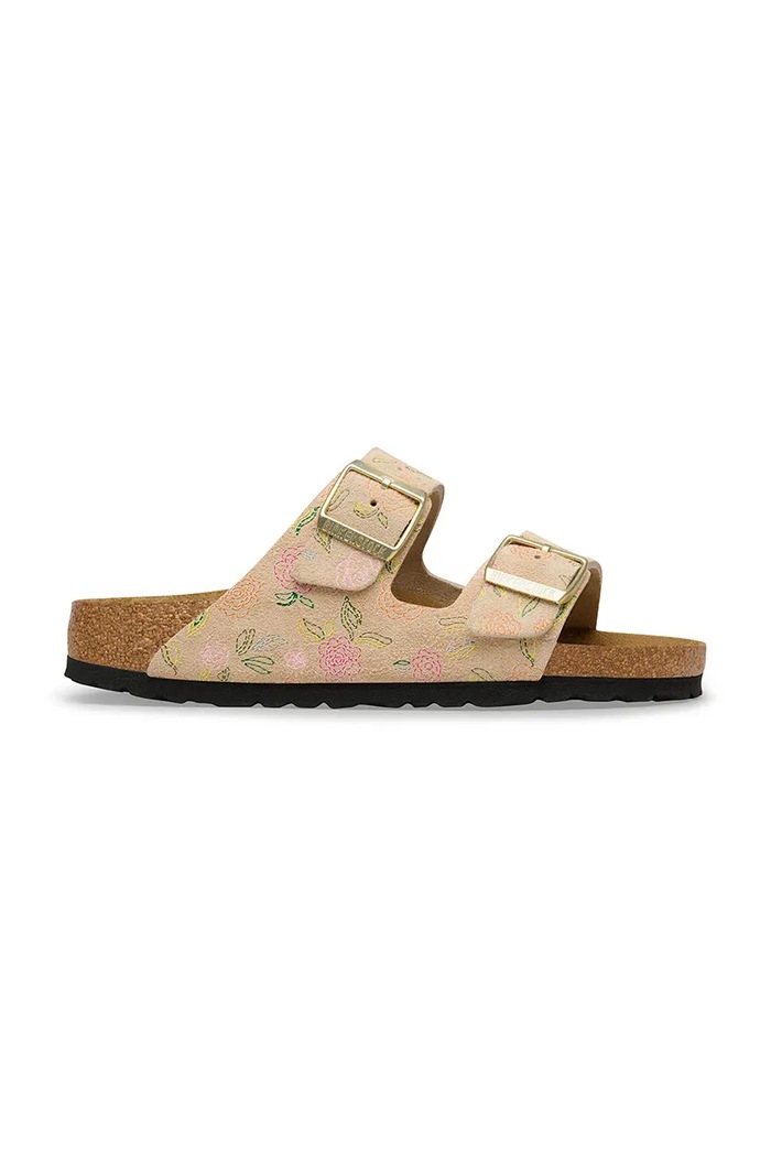 Birkenstock klapki na płaskim obcasie damskie zamszowe Arizona płaski beżowy 1031736
