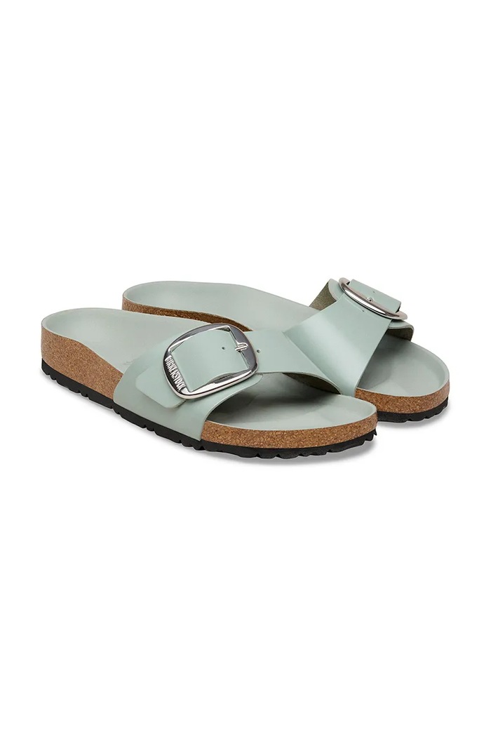Obuwie Birkenstock klapki na płaskim obcasie damskie skórzane Madrid Big Buckle 1031788 zielony