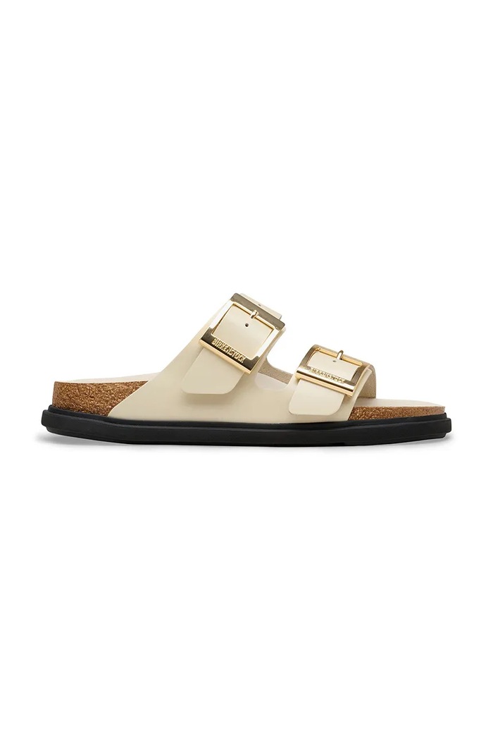 Birkenstock Arizona Droplet Buckle papuci cu toc plat pentru femei piele plat bej 1031809