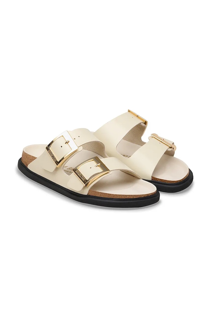 Încălțăminte Birkenstock Arizona Droplet Buckle papuci cu toc plat pentru femei piele 1031809 bej