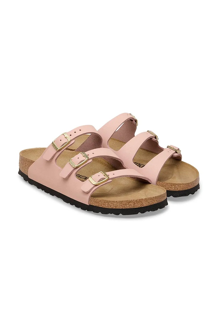 Obuwie Birkenstock klapki na płaskim obcasie damskie nubukowe Florida 1031813.N różowy