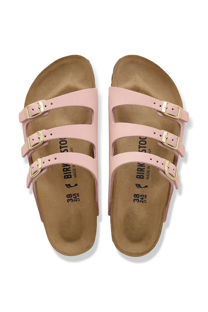 Birkenstock klapki na płaskim obcasie damskie nubukowe Florida różowy 1031813.N