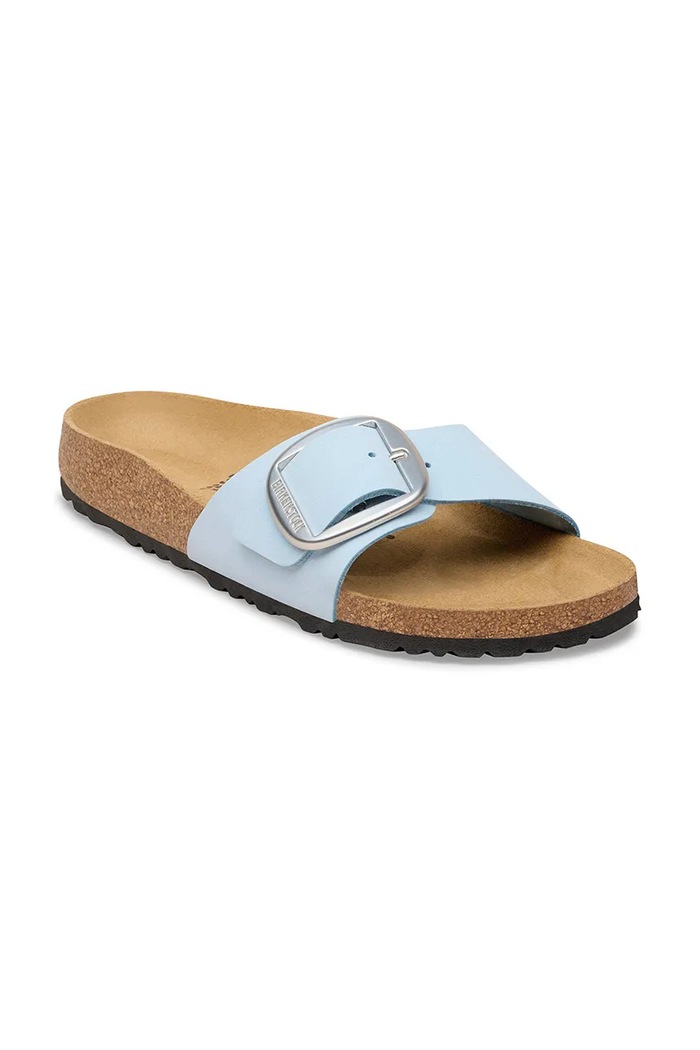 Birkenstock klapki na płaskim obcasie damskie skórzane Madrid Big Buckle 1031837 niebieski SS26