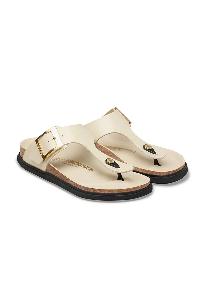 Obuwie Birkenstock japonki skórzane Gizeh Droplet Buckle 1031861 beżowy