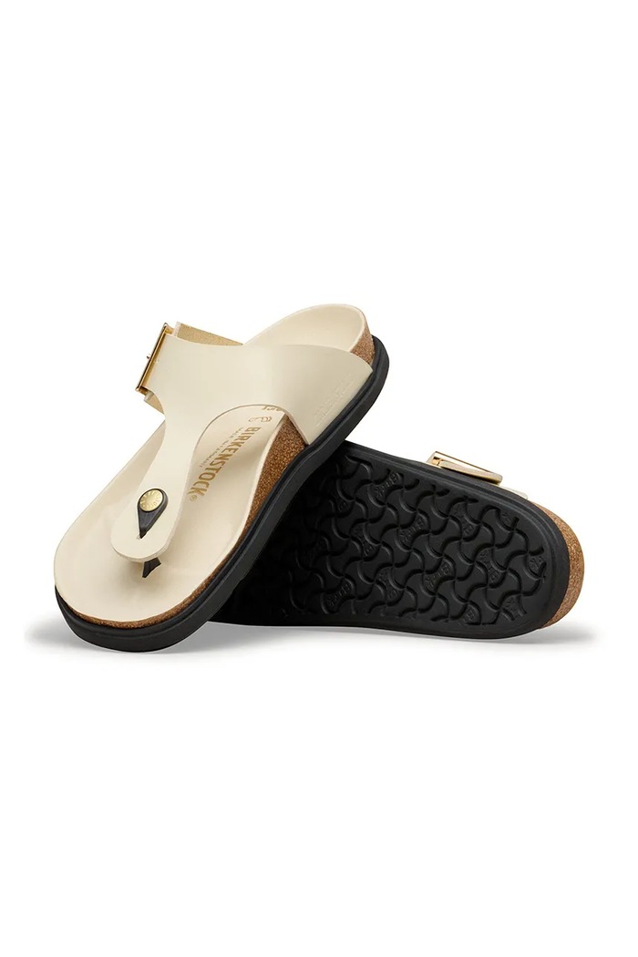 Birkenstock japonki skórzane Gizeh Droplet Buckle beżowy 1031861