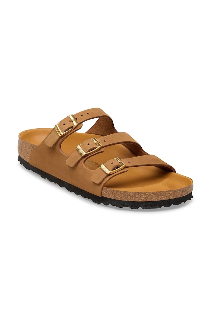 Birkenstock klapki na płaskim obcasie damskie nubukowe Florida 1031867.N brązowy SS26
