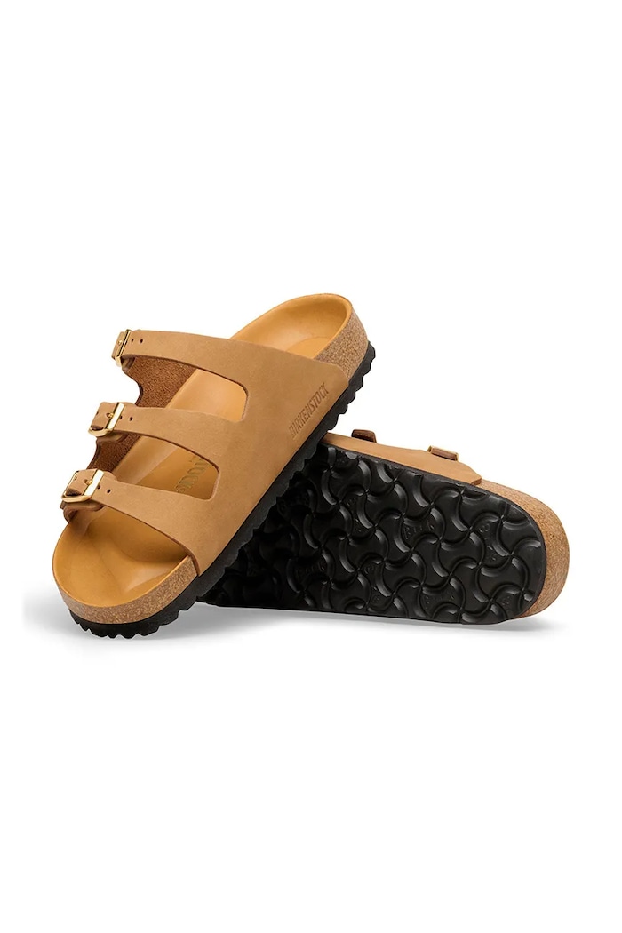 Birkenstock klapki na płaskim obcasie damskie nubukowe Florida brązowy 1031867.N