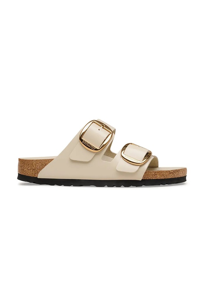 Birkenstock klapki na płaskim obcasie damskie skórzane Arizona Big Buckle płaski beżowy 1031873