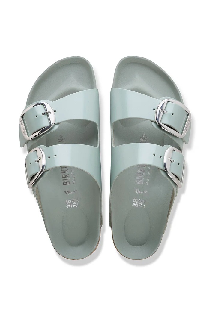 Birkenstock klapki na płaskim obcasie damskie skórzane Arizona Big Buckle 1031882.N zielony