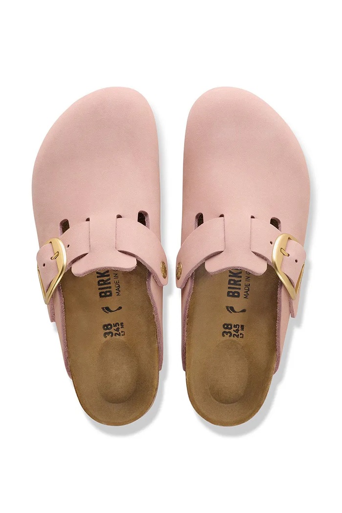 Birkenstock klapki mules damskie nubukowe Boston Big Buckle 1031883.N różowy