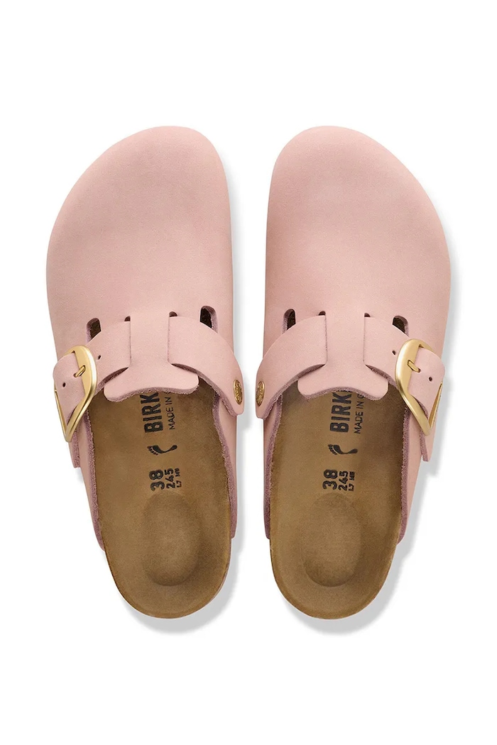 Birkenstock klapki mules damskie nubukowe Boston Big Buckle 1031883.N różowy