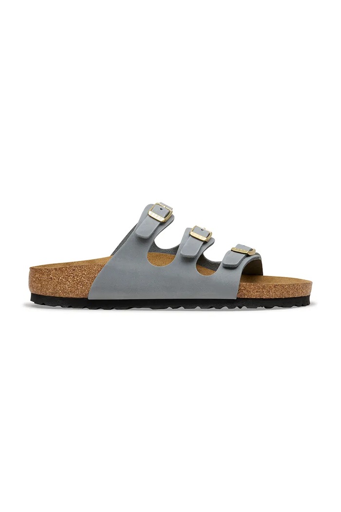 Birkenstock klapki na płaskim obcasie damskie skórzane Florida płaski szary 1031891