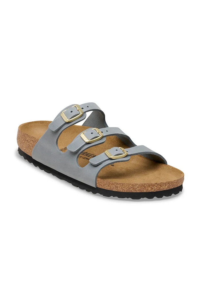 Birkenstock klapki na płaskim obcasie damskie skórzane Florida 1031891 szary SS26