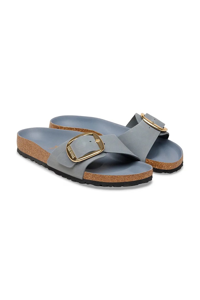 Obuv Birkenstock šľapky na plochom podpätku dámske nubukové Madrid Big Buckle 1032090 sivá