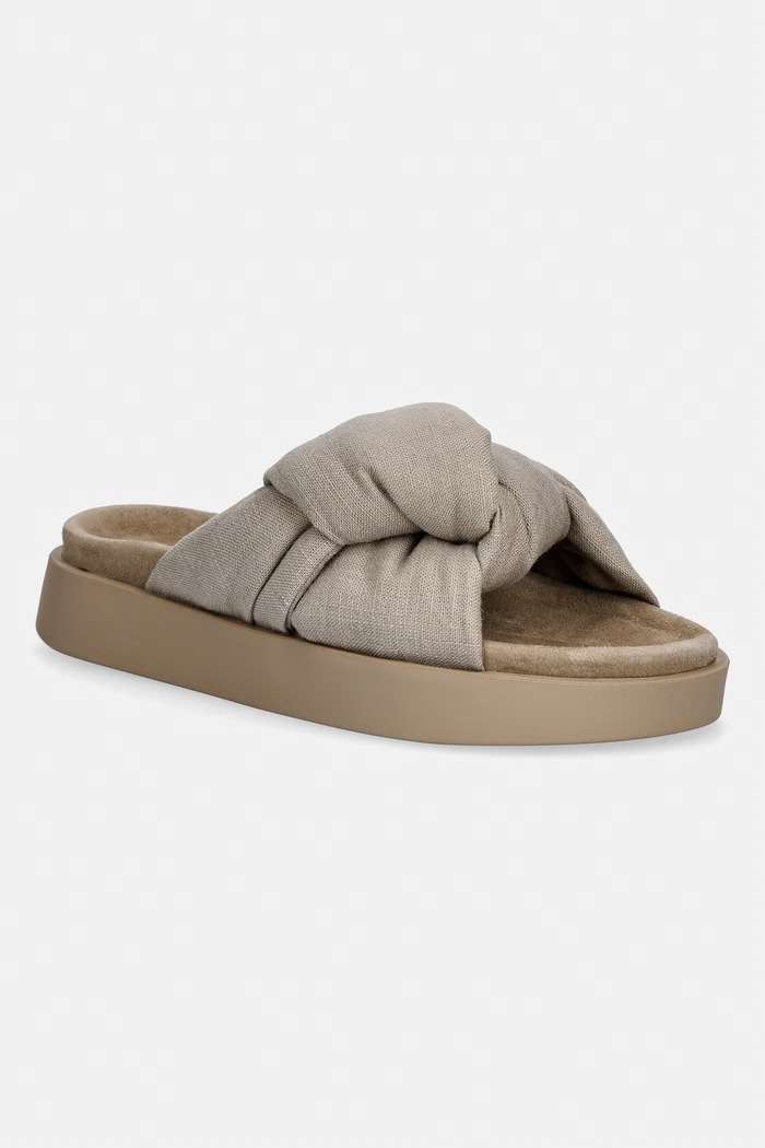 Παντόφλες Inuikii Oversized Linen Knot ίσια πλατφόρμα μπεζ 1004.003.0171.250