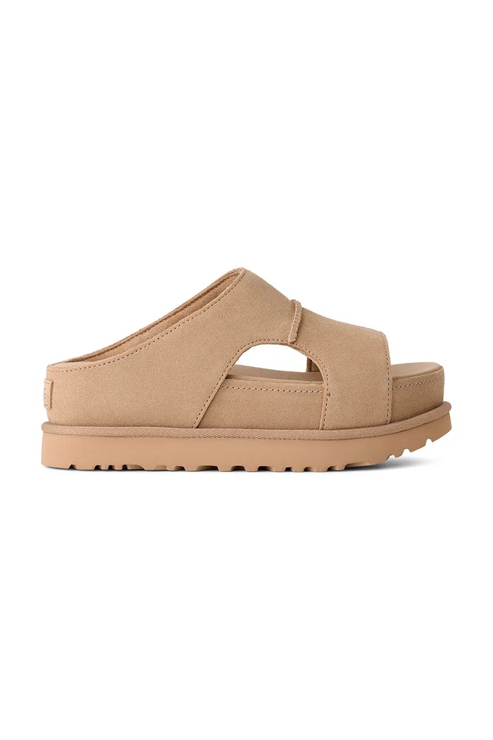 Semišové pantofle UGG W Goldenstar Hi Cutout Slide semišová kůže béžová 1175132.SAN