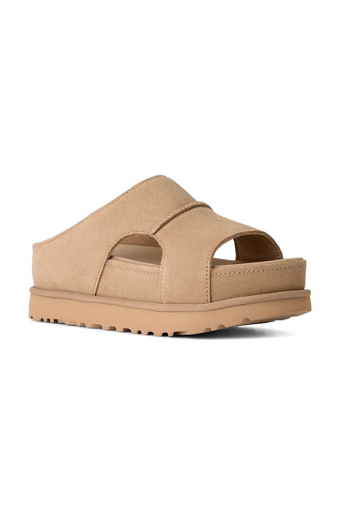 Semišové pantofle UGG W Goldenstar Hi Cutout Slide 1175132.SAN béžová SS26