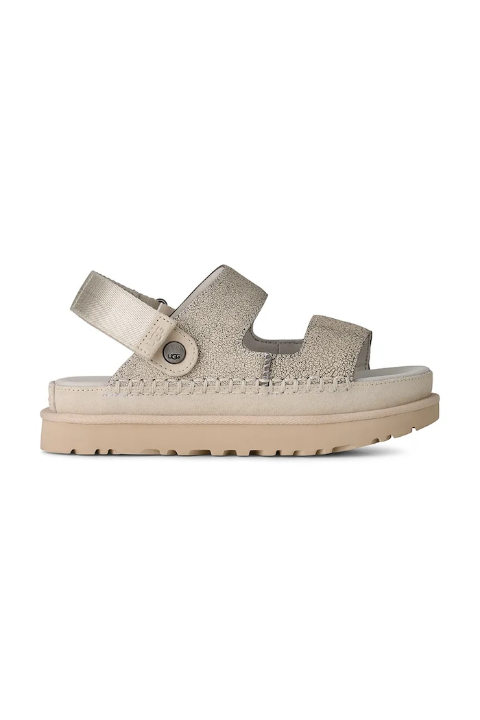 UGG slapi de piele W Goldenstar Crackle Glide platformă bej 1177852.CRCK